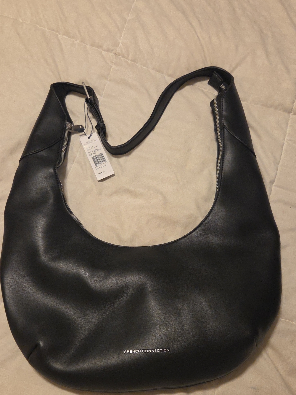French Connection Black Crescent Hobo Shoulder Bag